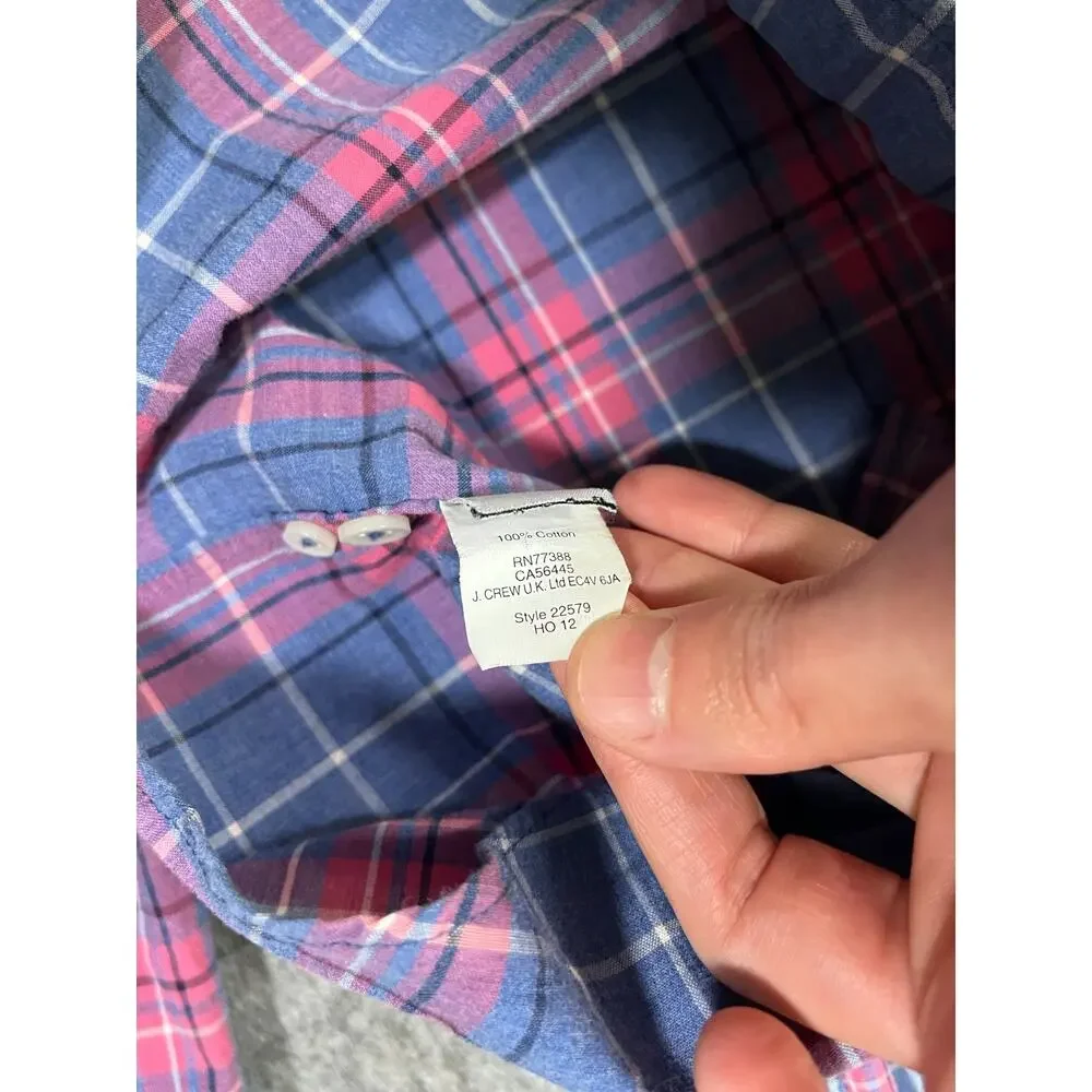 J.Crew Plaid Button Down Dress Shirt / Men Medium / Blue Pink 22579 Slim Fit